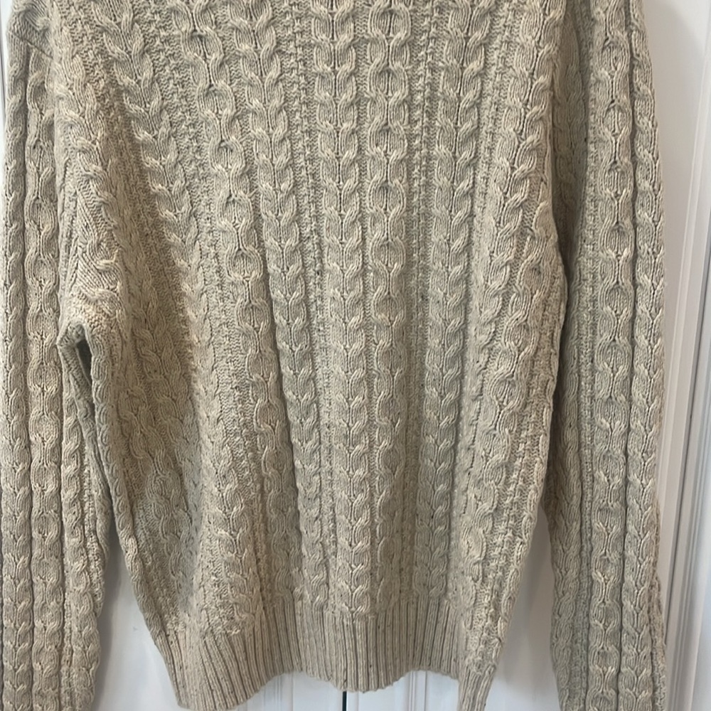 Goodfellow & Co Mens Large Cable knit Sweater Oatmeal Long Sleeve Crewneck - Picture 4 of 11
